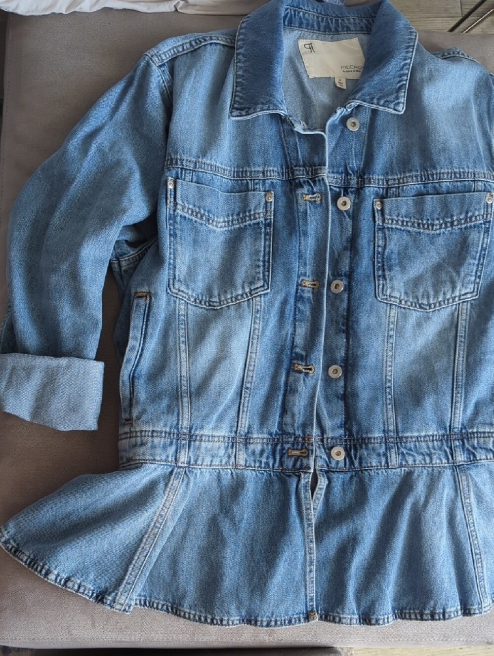 NWT🔖AnthropologieDenim Peplum-waist Trucker Jacket Blue